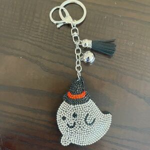 Ghost Keychain with Rhinestones and Witch Hat